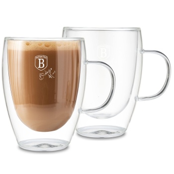 2er-Set doppelwandige Kaffee-Tassen mit Henkel, 300 ml, Schwebeeffekt, hitzebeständiges Barista Glas, Cappuccino, Latte-Macchiato, Tee
