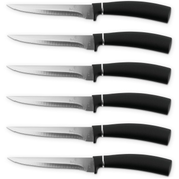 Preview: Steakmesser Set 6 teilig aus Edelstahl - Scharfe Fleischmesser 11,5 cm Klinge mit Soft-Touch Griff - Edle Messer, Schwarz