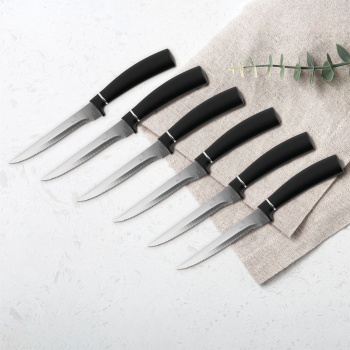 Steakmesser Set 6 teilig aus Edelstahl - Scharfe Fleischmesser 11,5 cm Klinge mit Soft-Touch Griff - Edle Messer, Schwarz