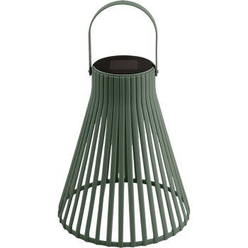 Preview: Dekorative LED Solar Laterne für Aussen, Moderne Gartenlaterne in Grün mit Tragegriff, Solarlampe im Lamellen-Design für Balkon & Terrasse