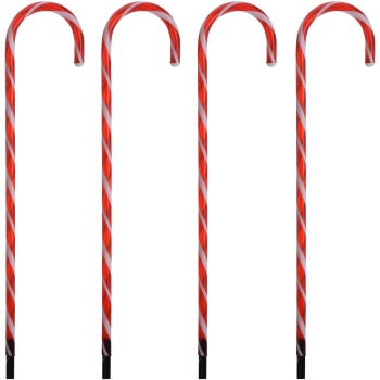 Preview: Stimmungsvolles 8er-Set LED Zuckerstangen Rot-Weiss - Schöne Weihnachtsbeleuchtung & Gartendeko mit Timer für Garten, Wege & den Balkon