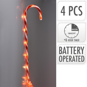 Preview: Stimmungsvolles 4er-Set LED Zuckerstangen Rot-Weiss - Schöne Weihnachtsbeleuchtung & Gartendeko mit Timer für Garten, Wege & den Balkon