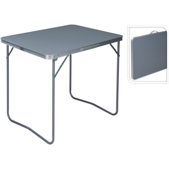 Preview: Klappbarer Campingtisch (80x60x69 cm) in Grau – Wetterfester Tisch mit robuster Aluminiumkante, stabilem Metallrahmen & praktischem Tragegriff bis 30 kg belastbar