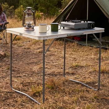 Preview: 2er-Set Klappbarer Campingtisch (80x60x69 cm) in Grau – Wetterfester Tisch mit robuster Aluminiumkante, stabilem Metallrahmen & praktischem Tragegriff bis 30 kg belastbar