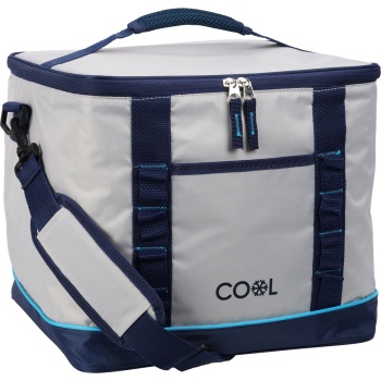 Kühltasche 28 Liter in Weiss/Blau – Faltbare Isoliertasche mit 6mm Dämmung, Tragegriff & Riemen – Praktische Kühlbox für Ausflüge, Strand & Camping