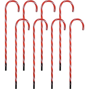 Preview: Stimmungsvolles 8er-Set LED Zuckerstangen Rot-Weiss - Schöne Weihnachtsbeleuchtung & Gartendeko mit Timer für Garten, Wege & den Balkon
