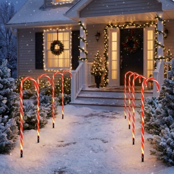 Stimmungsvolles 8er-Set LED Zuckerstangen Rot-Weiss - Schöne Weihnachtsbeleuchtung & Gartendeko mit Timer für Garten, Wege & den Balkon