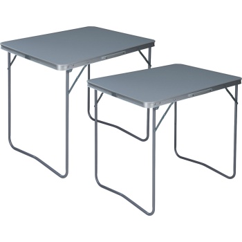Preview: 2er-Set Klappbarer Campingtisch (80x60x69 cm) in Grau – Wetterfester Tisch mit robuster Aluminiumkante, stabilem Metallrahmen & praktischem Tragegriff bis 30 kg belastbar