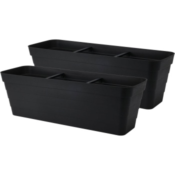 Preview: 2er-Set Rechteckiger Balkonkasten in Anthrazit – 60x20x19 cm – Pflanzenkübel mit integriertem Bewässerungssystem – Robuster Blumenkasten für Terrasse und Balkon