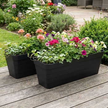 2er-Set Rechteckiger Balkonkasten in Anthrazit – 60x20x19 cm – Pflanzenkübel mit integriertem Bewässerungssystem – Robuster Blumenkasten für Terrasse und Balkon