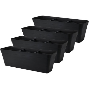 Preview: 4er-Set Rechteckiger Balkonkasten in Anthrazit – 60x20x19 cm – Pflanzenkübel mit integriertem Bewässerungssystem – Robuster Blumenkasten für Terrasse und Balkon