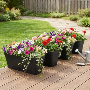 4er-Set Rechteckiger Balkonkasten in Anthrazit – 60x20x19 cm – Pflanzenkübel mit integriertem Bewässerungssystem – Robuster Blumenkasten für Terrasse und Balkon