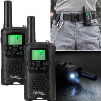 2er-Set Profi Akku-PMR-Funkgerät, Gürtelclip & Taschenlampe, Walkie Talkie mit 10km Reichweite, 8 Kanäle, Ladestation, 8 Stunden Sprechzeit