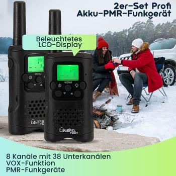 Preview: 2er-Set Profi Akku-PMR-Funkgerät, Gürtelclip & Taschenlampe, Walkie Talkie mit 10km Reichweite, 8 Kanäle, Ladestation, 8 Stunden Sprechzeit