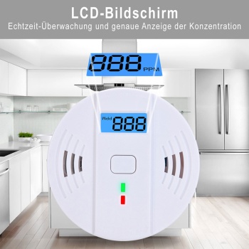 Preview: Kohlenmonoxid-Melder CO-Detektor mit LCD-Display, 85 dB Alarm, DIN EN5029 Zertifiziert, CO-Warner mit Speicherfunktion für Zuhause & Camping