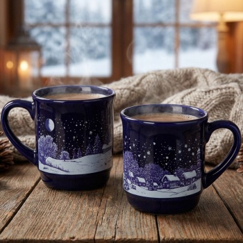 2er-Set Edler Steinzeug Glühwein-Becher 200ml – Elegante Tassen mit 0,2l Fülllinie - Perfekt für Glühwein, Kaffee, Tee & Kakao, 8x8.5cm