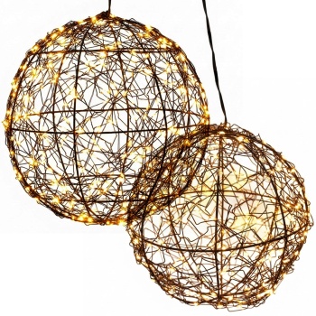 Preview: 2er-Set Traumhafte LED Lichtkugel schwarz 18cm & 25cm: warmweisse Micro LEDs für Balkon & Wohnzimmer - Leuchtkugeln mit Timer & Funkel-Effekt