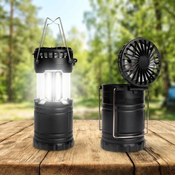 2er-Set 2in1 Campinglampe & Ventilator – Helles COB Licht & Abkühlung für Zelt, Outdoor & Wandern – Kompakt & Batteriebetrieben