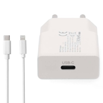 Preview: Schnellladegerät GaN USB-C 20W Weiss – Kompaktes Netzladegerät mit Lightning Kabel für Apple iPhone, Smartphone, Tablet 
