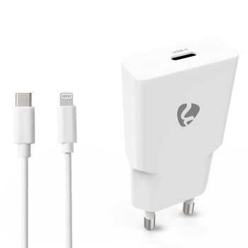 Preview: 2er-Set Schnellladegerät GaN USB-C 20W Weiss – Kompaktes Netzladegerät mit Lightning Kabel für Apple iPhone, Smartphone, Tablet 