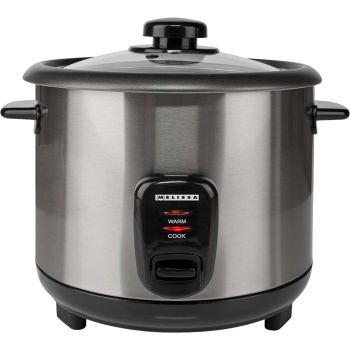Preview: Stilvoller Edelstahl Reiskocher mit Warmhaltefunktion, 1,5 Liter, 500 W, schwarz - silber, antihaftbeschichtet, für bis zu 8 Portionen leckeren Reis