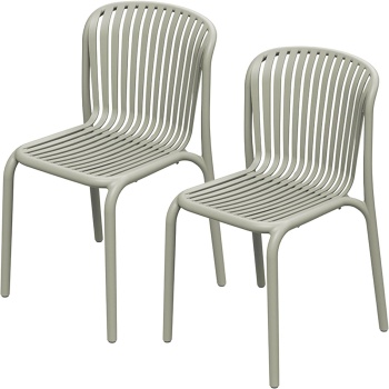 Preview: 2er-Set Stapelbarer Gartenstuhl in Beige, moderner Kunststoffstuhl in Bauhaus-Optik - ergonomischer Terrassenstuhl, wetterfest und nachhaltig