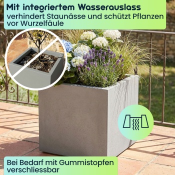 Preview: 2er-Set Blumentopf Quadratisch 38cm in Beton-Grau, Pflanzkasten 25L aus Kunststoff für Innen & Aussen, Frostsicher & UV-Beständig, Leichtgewicht
