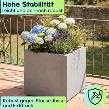 Preview: 3er-Set Blumentopf Quadratisch 38cm in Beton-Grau, Pflanzkasten 25L aus Kunststoff für Innen & Aussen, Frostsicher & UV-Beständig, Leichtgewicht
