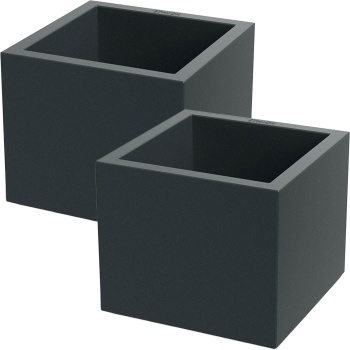 Preview: 2er-Set Blumentopf Quadratisch 38cm in Anthrazit, Pflanzkasten 25L aus Kunststoff für Innen & Aussen, Frostsicher & UV-Beständig, Leichtgewicht