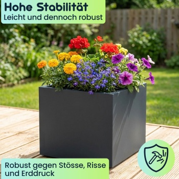 Preview: 2er-Set Blumentopf Quadratisch 38cm in Anthrazit, Pflanzkasten 25L aus Kunststoff für Innen & Aussen, Frostsicher & UV-Beständig, Leichtgewicht