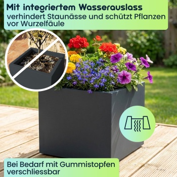 Preview: 3er-Set Blumentopf Quadratisch 38cm in Anthrazit, Pflanzkasten 25L aus Kunststoff für Innen & Aussen, Frostsicher & UV-Beständig, Leichtgewicht