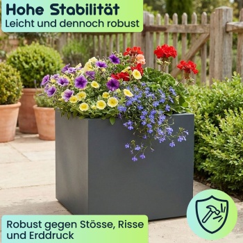 Preview: 3er-Set Blumentopf Quadratisch 47cm in Anthrazit, Pflanzkasten 51L aus Kunststoff für Innen & Aussen, Frostsicher & UV-Beständig, Leichtgewicht
