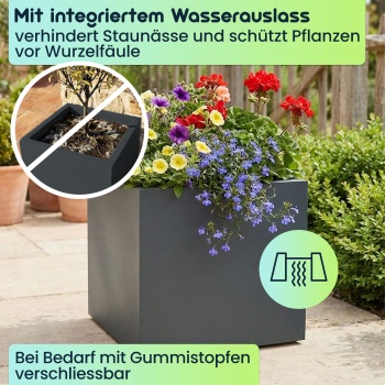 Preview: 3er-Set Blumentopf Quadratisch 47cm in Anthrazit, Pflanzkasten 51L aus Kunststoff für Innen & Aussen, Frostsicher & UV-Beständig, Leichtgewicht