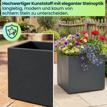 Preview: 3er-Set Blumentopf Quadratisch 47cm in Anthrazit, Pflanzkasten 51L aus Kunststoff für Innen & Aussen, Frostsicher & UV-Beständig, Leichtgewicht