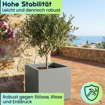 Preview: 3er-Set Blumentopf Quadratisch 58cm in Beton-Grau, Pflanzkasten 91L aus Kunststoff für Innen & Aussen, Frostsicher & UV-Beständig, Leichtgewicht