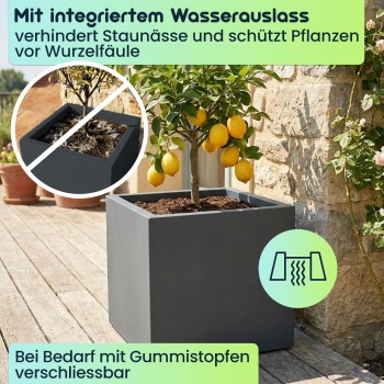 Preview: 2er-Set Blumentopf Quadratisch 58cm in Anthrazit, Pflanzkasten 91L aus Kunststoff für Innen & Aussen, Frostsicher & UV-Beständig, Leichtgewicht