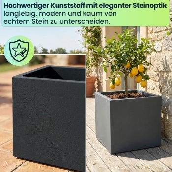 Preview: 3er-Set Blumentopf Quadratisch 58cm in Anthrazit, Pflanzkasten 91L aus Kunststoff für Innen & Aussen, Frostsicher & UV-Beständig, Leichtgewicht