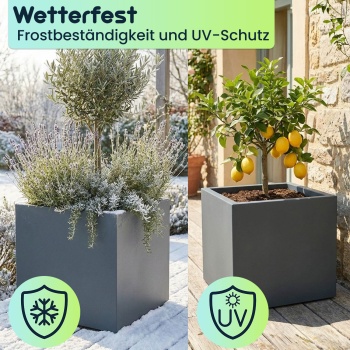 Preview: 3er-Set Blumentopf Quadratisch 58cm in Anthrazit, Pflanzkasten 91L aus Kunststoff für Innen & Aussen, Frostsicher & UV-Beständig, Leichtgewicht