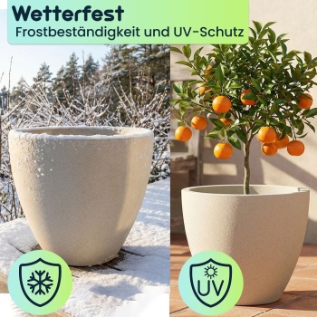Preview: 2er-Set Moderner Pflanzkübel Rund Ø38cm in Sand, Blumentopf 23L aus Kunststoff für Innen & Aussen, Frostsicher & UV-Beständig, Leichtgewicht