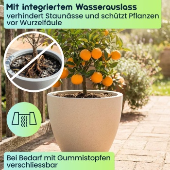 Preview: 3er-Set Moderner Pflanzkübel Rund Ø38cm in Sand, Blumentopf 23L aus Kunststoff für Innen & Aussen, Frostsicher & UV-Beständig, Leichtgewicht
