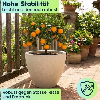 Preview: 3er-Set Moderner Pflanzkübel Rund Ø38cm in Sand, Blumentopf 23L aus Kunststoff für Innen & Aussen, Frostsicher & UV-Beständig, Leichtgewicht