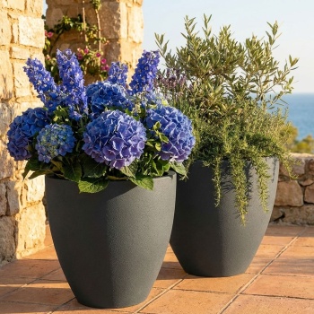 2er-Set Blumentopf Rund 38cm, Graphit – Grosses Pflanzgefäss für Aussen und Innen – Moderne Optik & Edles Design für Garten und Terrasse
