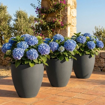 3er-Set Blumentopf Rund 38cm, Graphit – Grosses Pflanzgefäss für Aussen und Innen – Moderne Optik & Edles Design für Garten und Terrasse