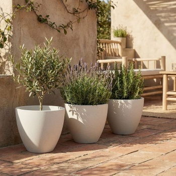 3er-Set Moderner Pflanzkübel Rund Ø58cm in Sand, Blumentopf 86L aus Kunststoff für Innen & Aussen, Frostsicher & UV-Beständig, Leichtgewicht