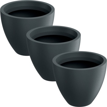 Preview: 3er-Set Blumentopf Rund 58cm, Graphit – Grosses Pflanzgefäss für Aussen und Innen – Moderne Optik & Edles Design für Garten und Terrasse