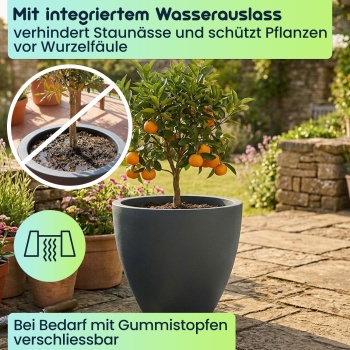 Preview: 3er-Set Blumentopf Rund 58cm, Graphit – Grosses Pflanzgefäss für Aussen und Innen – Moderne Optik & Edles Design für Garten und Terrasse