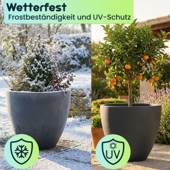 Preview: 3er-Set Blumentopf Rund 58cm, Graphit – Grosses Pflanzgefäss für Aussen und Innen – Moderne Optik & Edles Design für Garten und Terrasse