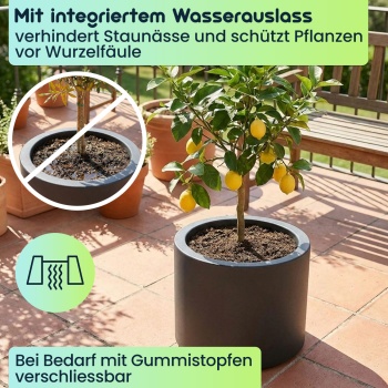 Preview: 2er-Set Moderner Blumentopf Rund Ø47cm in Anthrazit, Pflanzkübel 40L aus Kunststoff für Innen & Aussen, Frostsicher & UV-Beständig, Leichtgewicht