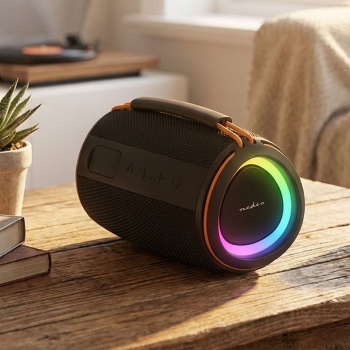 Preview: Kompakter Bluetooth 5.4 Lautsprecher, 40W - Mobiler kabelloser Musik-Speaker, tragbar mit Akku für Outdoor & Zuhause, satter Sound, Schwarz/Orange
