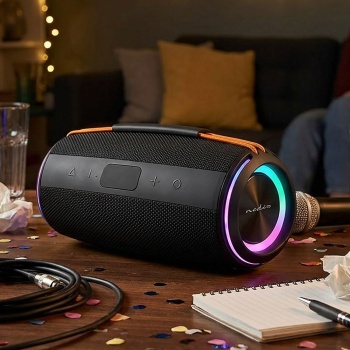 Preview: Bluetooth 5.4 Lautsprecher, 60W - Mobiler kabelloser Musik-Speaker, tragbar mit Akku für Outdoor & Zuhause, satter Sound, Schwarz/Orange